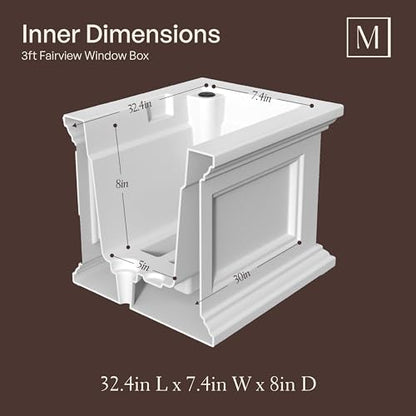 Mayne Fairview 36in Self-Watering Rectangular Window Box Planter, White - color: White, size: 36in