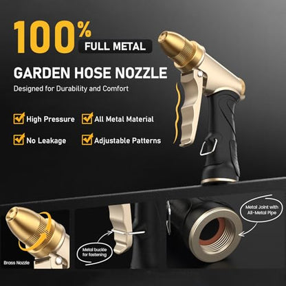 Heavy Duty Metal High Pressure Garden Hose Nozzle Set with Expandable Flexible Water Hose, Adjustable Spray Water Sprayer Gun for Car Washing Lawn Watering Patio Cleaning
