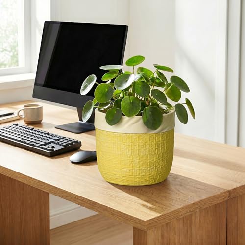 8 Inch Pots for Plants, Ceramic Planter, Round Planter, Yellow - color: Yellow, size: 8 Inch