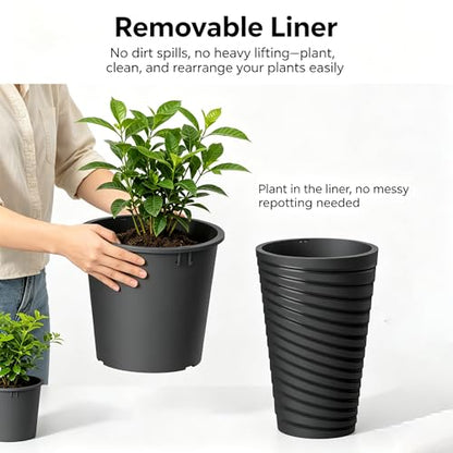 Kante 2-Pack All-Weather 15" H Round Tapered Black Plastic Planters