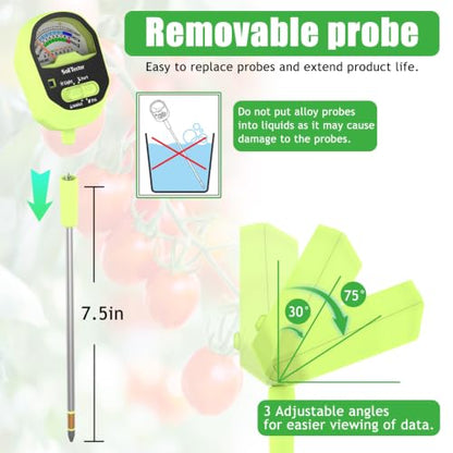 Hersven Soil Moisture Meter, 4-in-1 Soil pH Tester, Soil Moisture, Fertility,Sunlight Intensity with Removable Probe, Large Dial Soil Test Kit for Plants Gardening, Lawn and Indoor Outdoor Plants - size: 11in