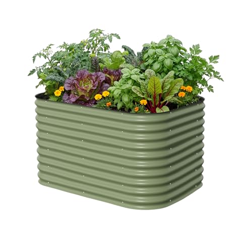 32" Extra Tall Raised Garden Bed Kits, 3.5 x 5 x 2.7ft Raised Planter Box Outdoor, 2 x 6.5 x 2.7ft Deep Root 6 in 1 Modular Metal Raised Beds for Gardening Vegetables Flowers Fruits - Olive Green - color: Olive Green, size: 6IN1 Modular