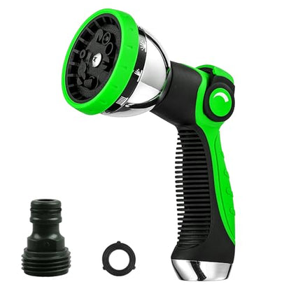 Garden Hose Nozzle Spray Nozzle,10 Hose Metal Duty Watering Patterns Thumb Control On Off Valve, High Pressure Nozzle Sprayer for Watering Plants, Car Wash,Cleaning,Showering Pets - color: Green