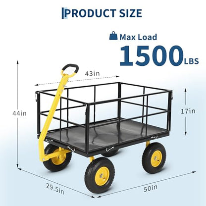 1500 LBS Steel Garden Cart with Removable Sides & Liner - color: Black
