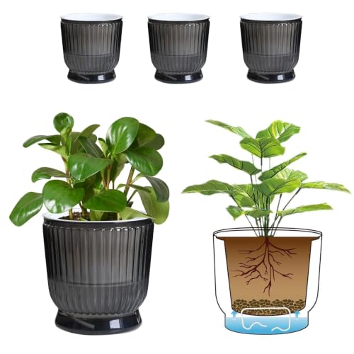 T4U Self Watering Pots for Indoor Plants 6 Inch 4 Pack Planter Gray - color: Translucent Gray, size: 6 Inch