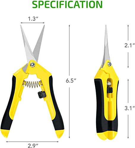 iPower 6.5 Inch Gardening Scissors Hand Pruner Pruning Shear with Straight Stainless Steel Blades, Yellow, 2-Pack - color: Yellow, size: 2-pack