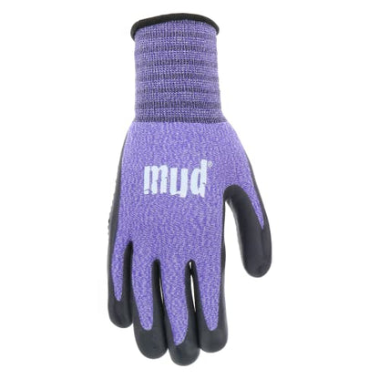 Mud Grip Women's Nylon Seamless Knit Shell Water Resistant Dotted Nitrile Palm Gardening Gloves - color: Violet, size: Small-Medium