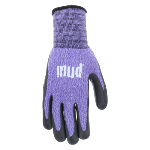 Mud Grip Women's Nylon Seamless Knit Shell Water Resistant Dotted Nitrile Palm Gardening Gloves - color: Violet, size: Medium/Large (Pack of 1)