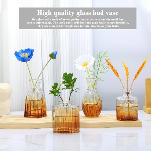 Glass Bud Vases Set of 4, Small Brown Flower Vases for Wedding Centerpieces - color: Brown