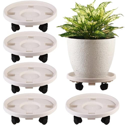 5 Packs Large Plant Caddy with Wheels 13" Rolling Wheeled Plant Stands Heavy-Duty Plastic Flower Pot Roller Base Movers Indoor Outdoor Planter Dolly with Casters Trolley, White - color: White