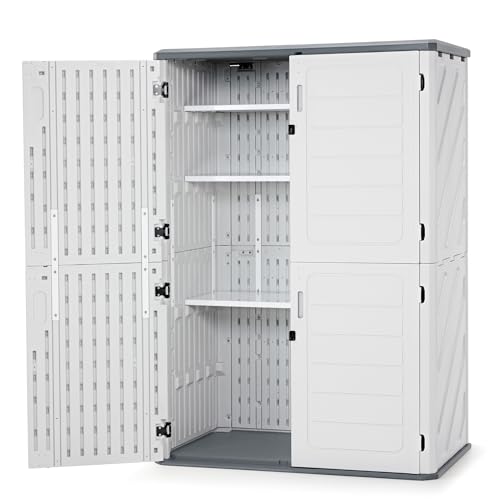 Macrout 50 Cu Ft Outdoor Storage Cabinet with Shelves, Waterproof ST5782 (Light Gray, Medium) - color: Light Gray, size: Medium