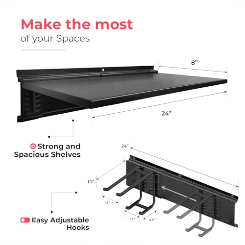 TIDYME Garage Tool Organizer Wall Mount 96", 2 Shelves & 6 Double Hooks - size: 96", style: 2 Shelves, 6 Double Hooks