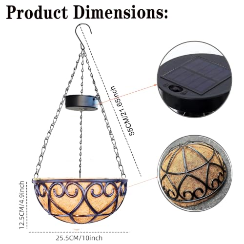 Neioaas 2PCS Solar Hanging Flower Baskets with Light 10 Inch for Outside