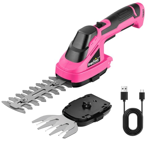 SnapFresh Cordless Hedge Trimmer & Grass Shears, 7.2V 2-in-1 Handheld Electric Bush Trimmer, Lightweight & Low-Noise, Rechargeable Lithium-Ion Battery with Type-C Cable Included (Pink) - color: Pink