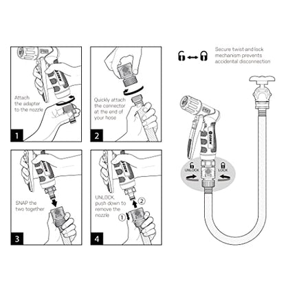 Eden PRO Metal 4-Pattern Hose Nozzle: Front Trigger, Cyclonic Turbo Spray - style: Front Trigger