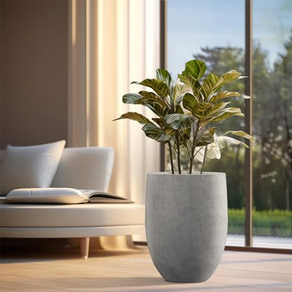 Kante 21.7" Tall Concrete Planter, Large Round Bullet Pot, Pale Gray - color: Natural Concrete