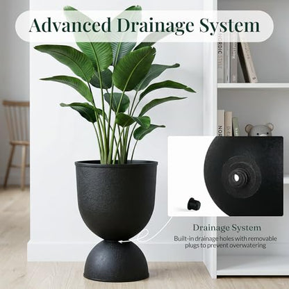 KOL 15 Inch Tall Planters, Black Plastic Urn Planters, 2 Pack - color: Black, size: Bundle: 15"+15"