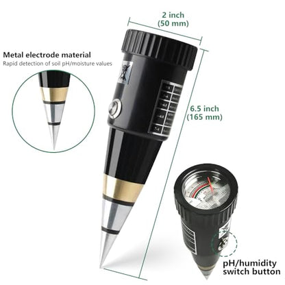 Soil PH Meter, Soil Moisture Sensor Meter, Soil PH Tester Gardening Tool Kits for Plant, Tree, Soil Tester for Moisture Great for Garden, Lawn, Farm, Indoor & Outdoor Use