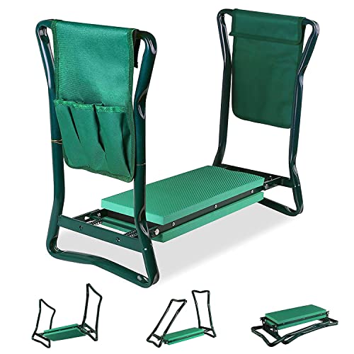 Garden Kneeler and Seat with Free Tool Pouches, Heavy Duty Gardening Bench for Kneeling and Sitting Folding Garden Stools with Tool Pouch and Kneeling Pad