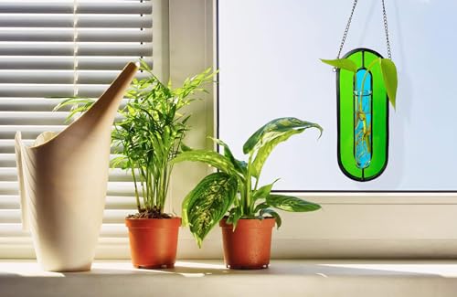 LITMIND Stained Glass Hydroponic Plants Propagation Station, Hanging Planter Terrarium - Perfect for Home & Garden Decor, Includes 2 Glass Propagation Tube - color: Style B01 (Cool Meadow)