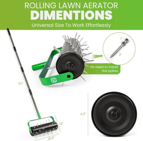 Manual Lawn Aerator Roller Tool 42 Steel Spikes, 57-in Rolling Lawn Aerator - style: Rolling Aerator
