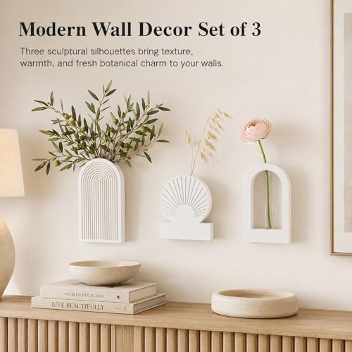 TBWIND White Wooden Wall Vases Set of 3, Wall Planters with Glass Tube Kit - color: White