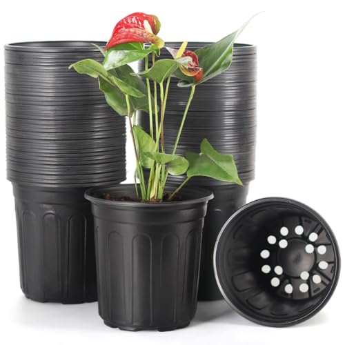 JERIA 50-Pack 1 Gallon Flexible Plant Nursery Pots,Thickened Soft Plastic Seedling Pots,Seed Starting Pot Flower Plant Container for Succulents，Seedlings - size: 1Gallon 50P