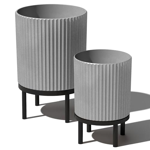 Veradek Demi Series Raised Duo Planters - Set of 2 Planters with Stands - color: Gray/Black, size: Bundle