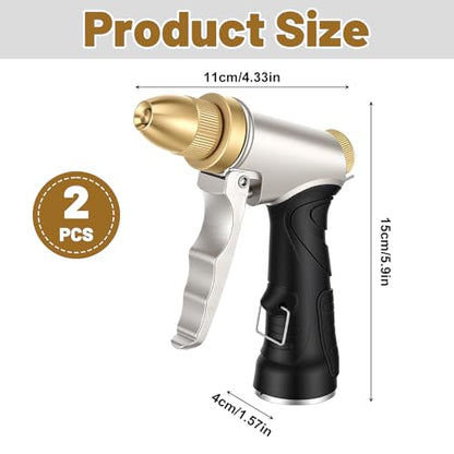 2 Pcs Heavy Duty Metal Garden Hose Nozzle, High Pressure Sprayer with Adjustable Patterns for Watering Plants, Car Washing, Pet Showering