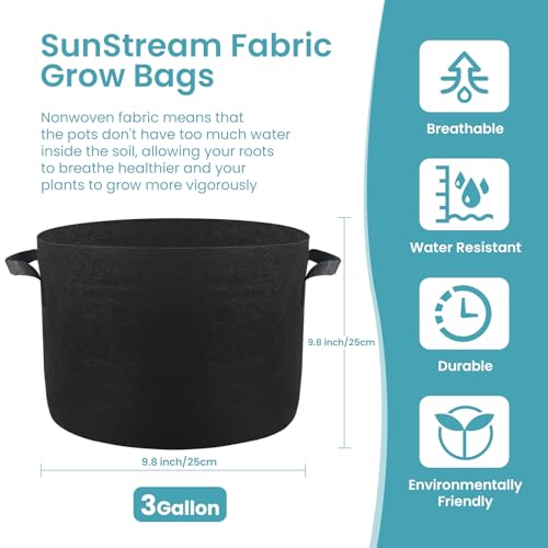 SunStream 3 Gallons Grow Bags 5 Pack Heavy Duty Thickened Nonwoven Fabric Plant Grow Bags with Handles for Indoor Vegetables Flowers Mushroom - color: 5 Pack, size: 3 Gallon