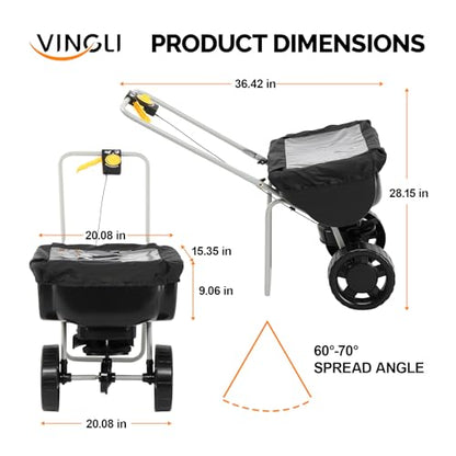 VINGLI 70lbs Fertilizer Spreader with 15 Adjustable Drop Rate, Pre-Assembled Walk-Behind Seed Spreader, with 9" Tire for Multi-Terrain, Broadcast Spreader for Lawn Care & Seed Spreading