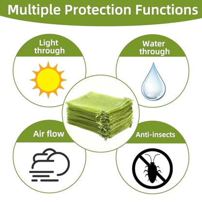 8x12 inch Fruit Protection Bags, 100PCS Green Netting Cover Fruit Mesh Drawstring Bags Protectors Pest Barrier for Fruit Tree, Tomato, Blueberry, Small Fruit Veggies Garden - size: 8x12 inch