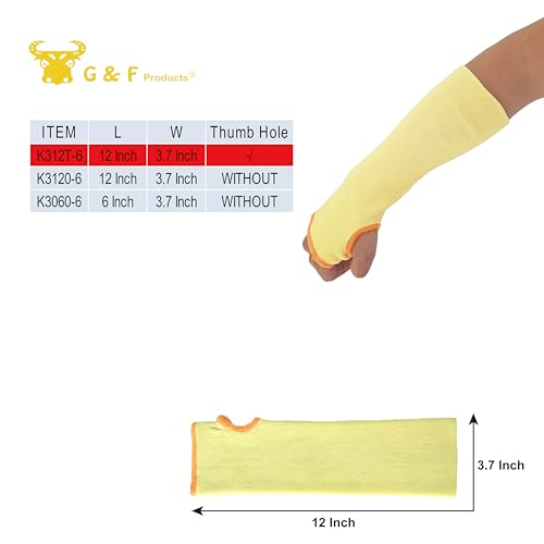 G & F PRODUCTS 100% Kevlar fiber by DuPont Cut Resistant Knit Sleeve, Sold by 6-piece pack - color: Cut Level 3 With Thumslot 12 Inch