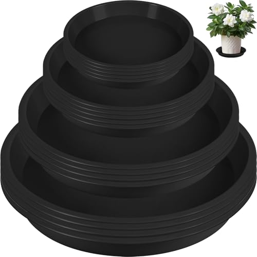 Augshy 18 Pack Plant Saucer, Black Drip Trays for Potted Plants, 4 Sizes - color: Black, size: 4/6/8/10 Inch