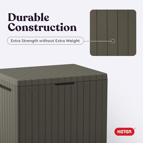 Keter City 30 Gal Outdoor Storage Box and Patio Side Table - color: Mossy Brown