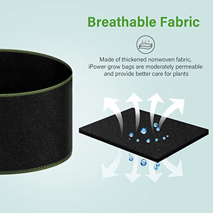 iPower 5-Gallon 10-Pack Grow Bag Thickened Nonwoven Fabric Pots Heavy Duty Aeration Container with Strap Handles for Garden and Planting Vegetable Flowers, Black with Green Stitch Sewing - color: Green, size: 5 Gallon