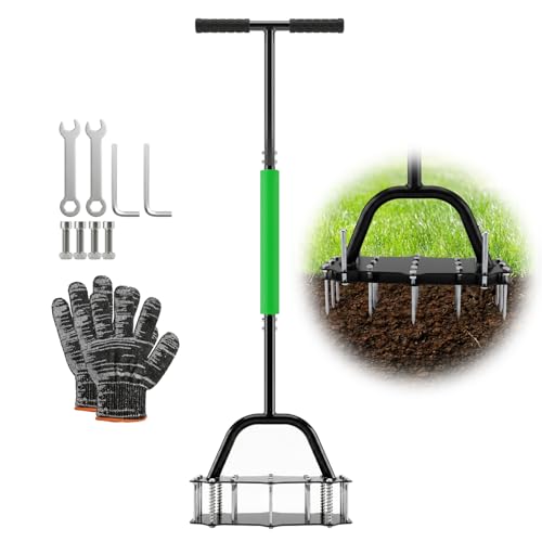 Lawn Aerator Spike Tool - 17 Iron Spikes with T-Handle for Yard and Garden