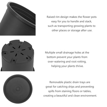 1 Gallon Pots for Plants, 10 Pack Thicken Durable Plastic Nursery Pots - color: Black