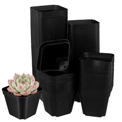 JEUIHAU 150 Packs 4 Inch Black Plastic Square Nursery Pots