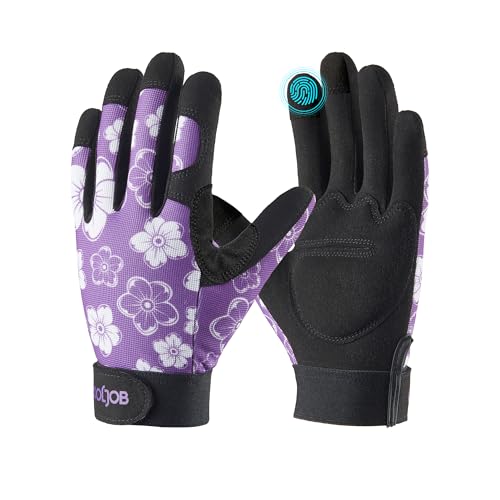 COOLJOB Padded Thorn Proof Gardening Work Gloves for Women & Ladies, S-L - color: Purple Flowers, size: Small