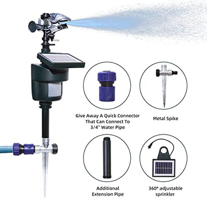 Outdoor Repellent for Yard Motion Activated with Solar Panel Water Spray Garden Sprinkler Irrigation System - color: Dark green