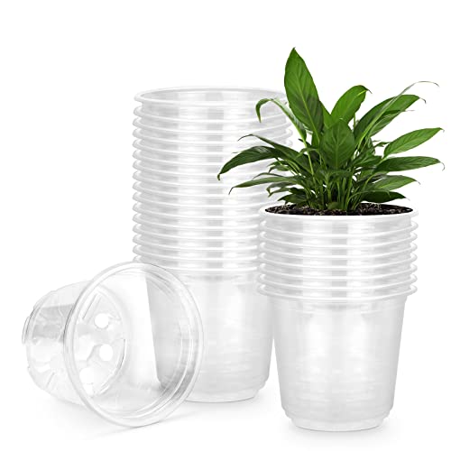RAOOKIF 25 Pack 3.5 Inch Clear Nursery Pots with Drainage Holes, Flexible Plastic Nursery Pots for Plants, Reusable Garden Flower Pot, Seed Starter Pots - size: 3.5 INCH