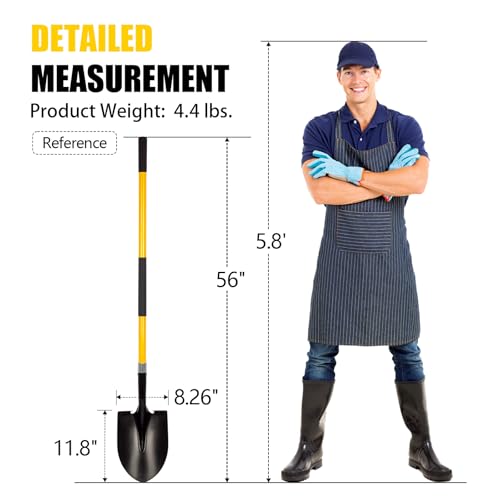 VNIMTI Heavy Duty Gardening Shovel, 56 Inch Round Blade with Fiberglass Handle (Yellow) - color: Yellow