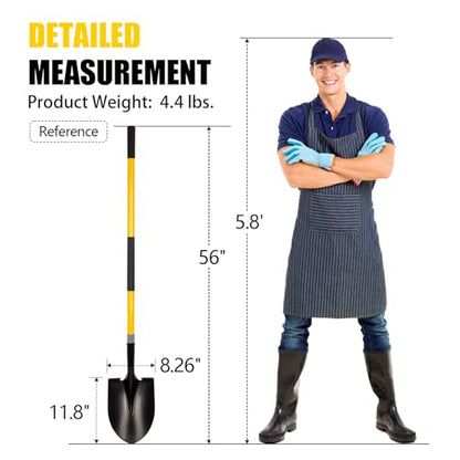 VNIMTI Heavy Duty Gardening Shovel, 56 Inch Round Blade with Fiberglass Handle (Yellow) - color: Yellow