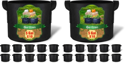 Gardzen 20-Pack 5 Gallon Grow Bags, 300G Thickened Fabric Grow Bags with Handles, Heavy Duty Aeration Plant Grow Bags for Indoor & Outdoor Use - size: 5 Gallons (Pack of 2)