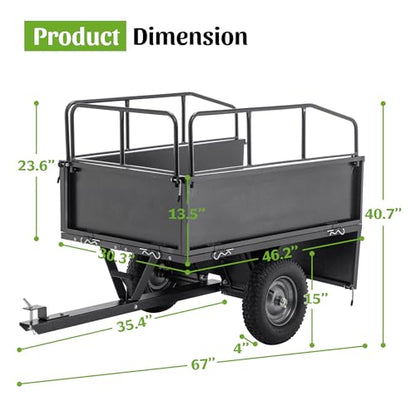 KEIKI 600 lb Garden Dump Cart with Tow Hitch, 17 Cu Ft Heavy Duty Steel Utility Trailer, Dual Dumping Lawn Cart with 16" Tires for ATV UTV Tractor Yard Hauling - color: Black