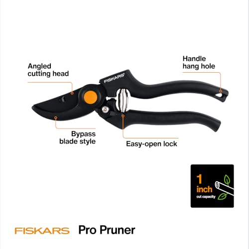 Fiskars Professional Bypass Pruning Shears, Garden Tools, 1" Cut Capacity - style: Professional Bypass