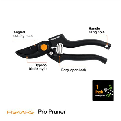 Fiskars Professional Bypass Pruning Shears, Garden Tools, 1" Cut Capacity - style: Professional Bypass