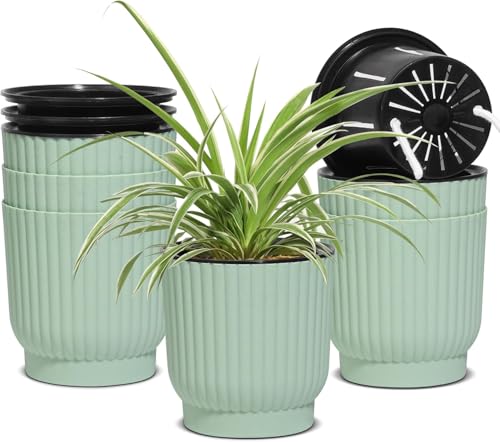 T4U Self Watering Pots for Indoor Plants, 4.5 Inch 6 Pack Planter Green - color: Seafoam Green, size: 4.5 Inch