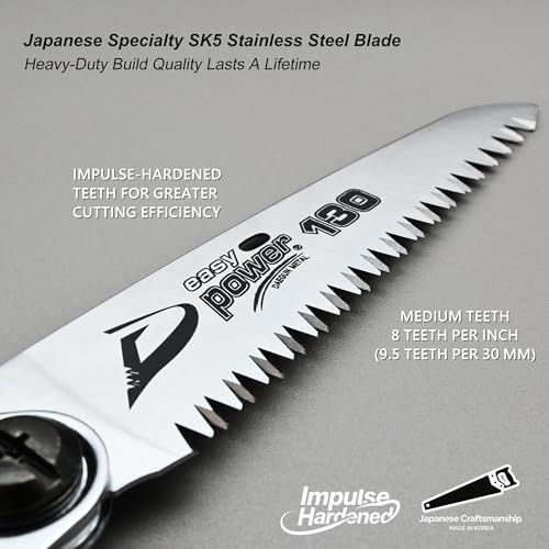 TONMA 5" Pocket Folding Saw, Made in Korea, 130mm Medium Teeth - size: 5 inches (130mm)